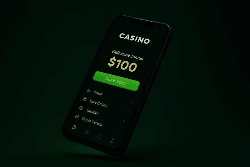 Premium Casino App Modern smartphone showing dark premium casino app with green accents
