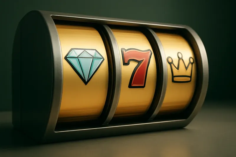 Extreme close-up of slot reels with diamonds, sevens, and crowns